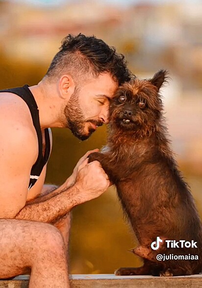 Julio and Dino, the dog he once believed would grow up to be a Yorkshire Terrier.