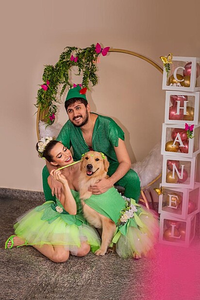 Nay, Vitor, and Chanel celebrating the dog’s second birthday.