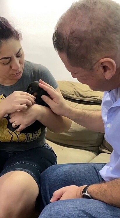 The couple instantly fell in love with their new puppy.